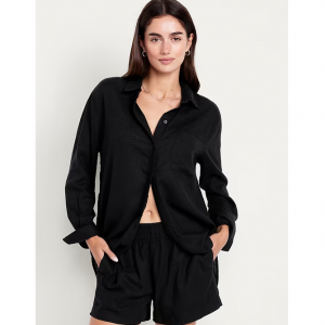 Old Navy	女士亚麻混纺宽松纽扣衬衫