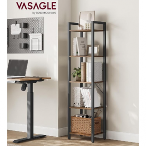 VASAGLE 工业风五层书架/收纳架，11.8 x 15.7 x 60.2 Inches @ Amazon