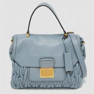 Miu Miu Light Blue Leather Matelasse Flap Top Handle Bag