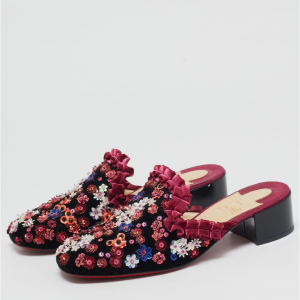 Christian Louboutin Multicolor Velvet Flower Embellished Mules Size 38.5