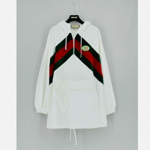 GUCCI Chenille Hoodie White Web Stripe Cotton Blend Size Medium Short Dress