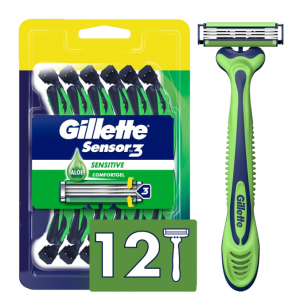 Gillette Sensor3 Sensitive Men's Disposable Razor, 12 Razors @ Amazon