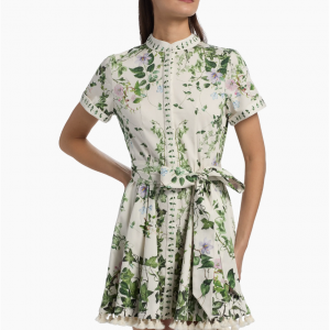 Alice + Olivia Lucy Tropical-Print Stretch-Cotton Mini Shirtdress