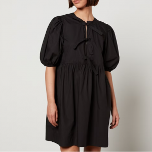 Ganni Tie String Cotton-Poplin Mini Dress - EU 34/UK 6