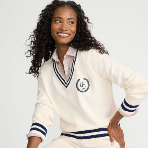 Lands End Drifter Varsity 女士V 领毛衣