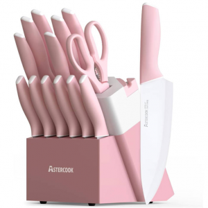 Astercook 15件 高碳不锈钢刀具套装 粉色 @ Amazon
