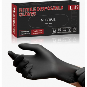 NEOTRIL 4-Mil Black Nitrile Disposable Gloves, Black (Pack of 50), Medium @ Amazon