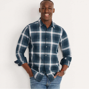 Lands' End 男士大号格纹斜纹衬衫