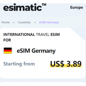 eSIM Germany card Starting from $3.89 @Esimatic