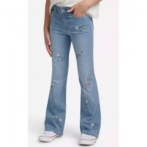 abercrombie kids Girls High-Rise Floral Embroidered Flared Jeans