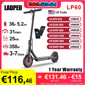 LP60 Electric Scooter 350W 19mph APP Smart Control Scooter for $112.55 @AliExpress