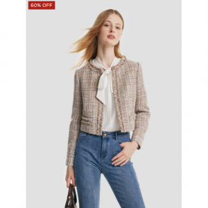 粗花呢磨边女款短款夹克