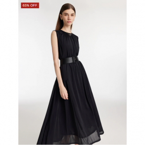 针织女式超长背心裙,配腰带和下装细肩带连衣裙