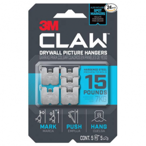 3M CLAW 15 lb. Drywall Picture Hanger with Spot Markers, Including Mirrors or Large Art – 5 Pack 