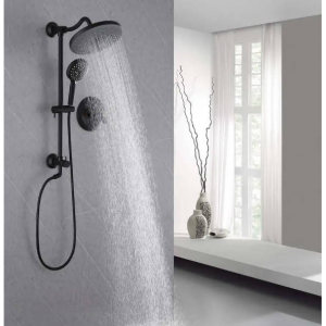 High Pressure 5-Way 10'' Rain Shower Head Black with Handheld Shower Slide Bar - Valve NOT include