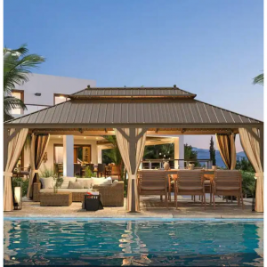 Outdoor Hardtop Gazebo with Galvanized Steel Double Roof & Aluminum Frame, Outdoor pergola with Pr