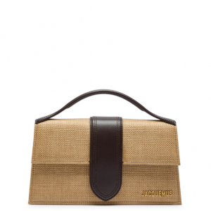 JACQUEMUS Le Grande Bambino raffia and leather top handle bag