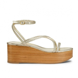 Stuart Weitzman Wovette Metallic-Woven 坡跟凉鞋