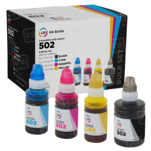 一套 4 瓶 Epson T502替換裝：黑色、青色、洋紅色、黃色兼容墨水瓶各 1 瓶