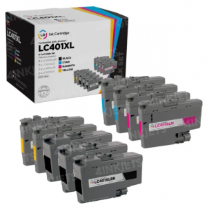 适用于 Brother LC401XL 的 9件套兼容墨盒：3 个黑色墨盒，青色、品红色和黄色各 2 个