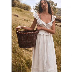 Pilcro Ruffled Smocked-Waist Button-Front Midi Dress