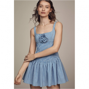 Maeve Smocked Rosette Drop-Waist Mini Dress