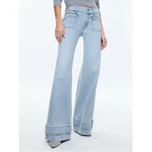 BRIAN 贴片口袋宽腿双下摆牛仔裤