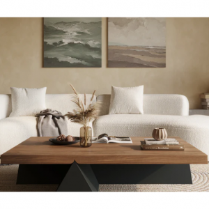 Peak 极简主义咖啡桌，配有胡桃木桌面