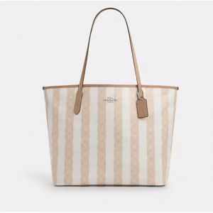 Coach Large City Tote Bag In Signature Canvas With Stripe