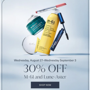 Bluemercury劳工节M-61 & Lune+Aster护肤美妆热卖 收焕肤棉片妆前乳防晒霜等