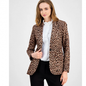 Anne Klein 女士动物印花单扣西装外套