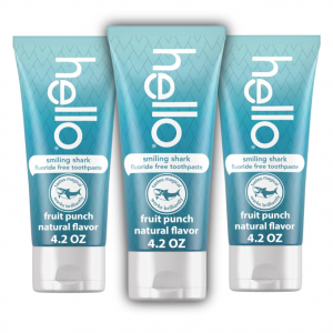 hello Smiling Shark Fluoride Free Kids Toothpaste, Natural Fruit Punch, 4.2 Oz Tube (Pack of 3)