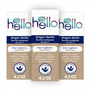 hello Dragon Dazzle Blue Raspberry Kids Toothpaste, Fluoride Toothpaste, Ages 2+, No Artificial Sw