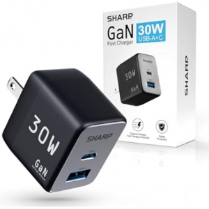 Woot! - Sharp 30W GaN 双口充电器 (1x USB-A, 1x USB-C)，5.5折