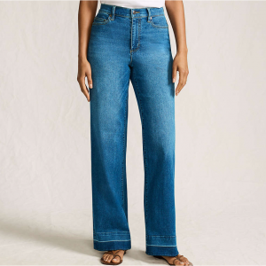 Lands End Women's Recover High Rise Wide Leg Blue Jeans