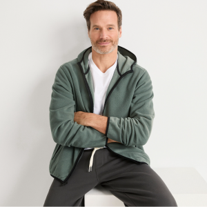 Lands End Men's Anyweather Fleece Hooded Full Zip Jacket