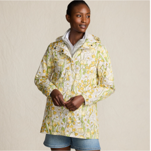 Lands End Women's Print Waterproof Hooded Packable Raincoat