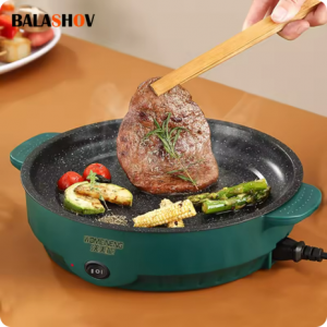電気マルチクッカー電気フライパン 220V 家庭用バーベキュー揚げステーキ魚オムレツフライパンノンスティック調理機