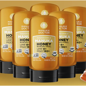 6x182 MGO/ UMF 8+ Squeezable Manuka Honey 10.58 oz @ Manuka Doctor