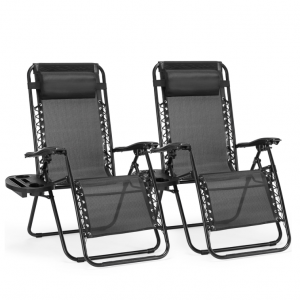 CONCETTA 2 Zero Gravity Lounge Chairs, Foldable Reclining Camping for Patio, Lawn, Beach, Black