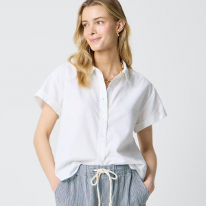 J.Crew 短袖亚麻混纺纽扣衬衫