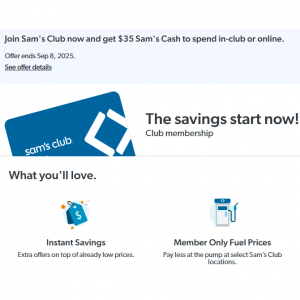 1-Year Sam's Club Membership + $35 Sam's Cash only $50 @ Sam's Club