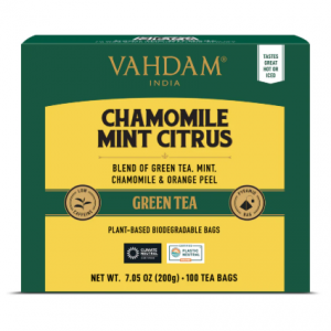 Vahdam Teas Chamomile Mint Citrus Green Tea, 100 Count