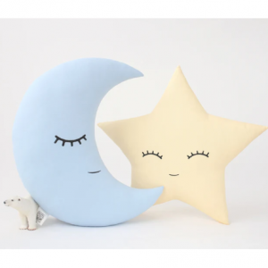 浅蓝色新月枕头（带皇冠或星星）
