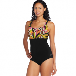 Speedo 女士印花方領連體泳衣