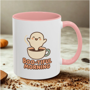 Boo-tiful Morning Ghost Mug – Perfect for Halloween Gift Box, Pink, 11oz