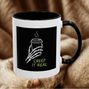 Creep It Real Skeleton Hand Mug – Funny Skeleton Halloween Mug, Black, 11oz