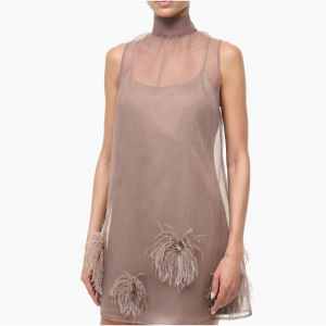 Staud Albee 羽毛装饰网眼迷你连衣裙