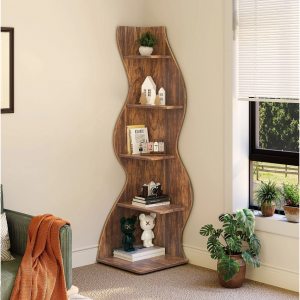 現代五層牆角書架書櫃