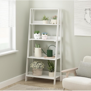 Furinno 五层白色梯架书架 @ Amazon